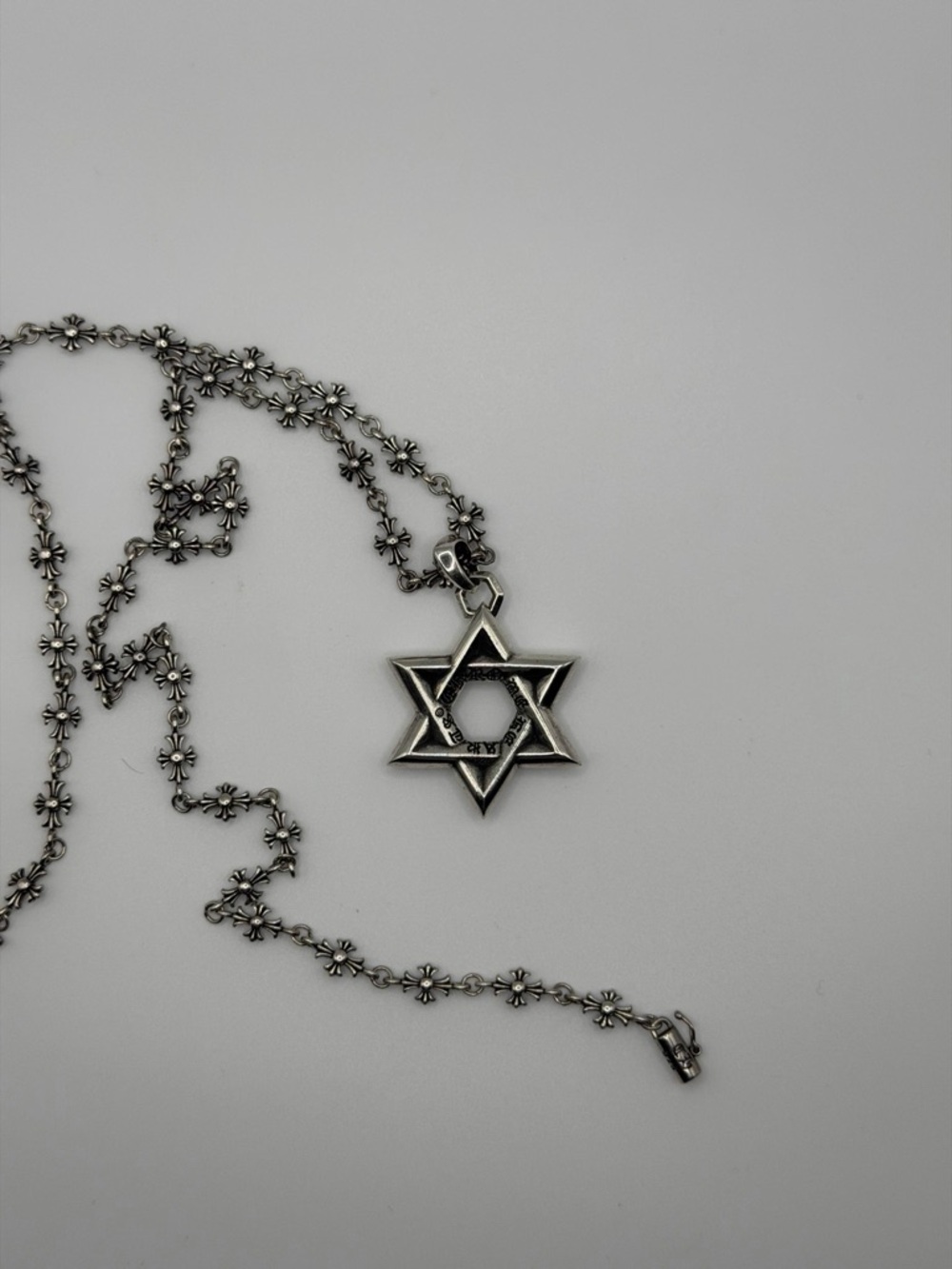 Chrome Hearts Silver Star of David Floral Chain Necklace